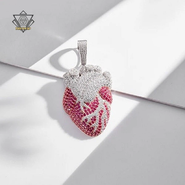 Rhodium Plated Human Heart Pendant